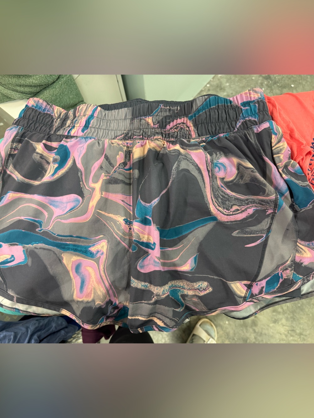 Avia Women's Athletic Shorts - Black with Pink & Teal Marble Print